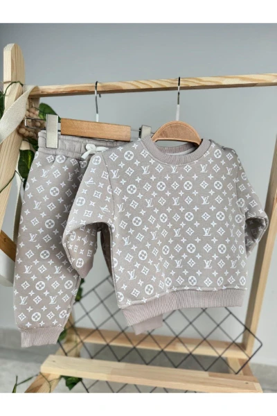 Baskılı 3 İp Unisex Kışlık Bebek/Çocuk İkili Takım - VİZON