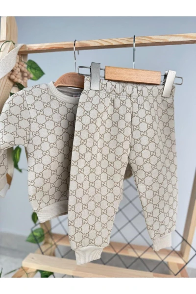 Baskılı 3 İp Unisex Kışlık Bebek/Çocuk İkili Takım - BEJ