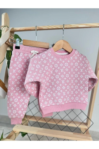 Baskılı 3 İp Unisex Kışlık Bebek/Çocuk İkili Takım - PEMBE
