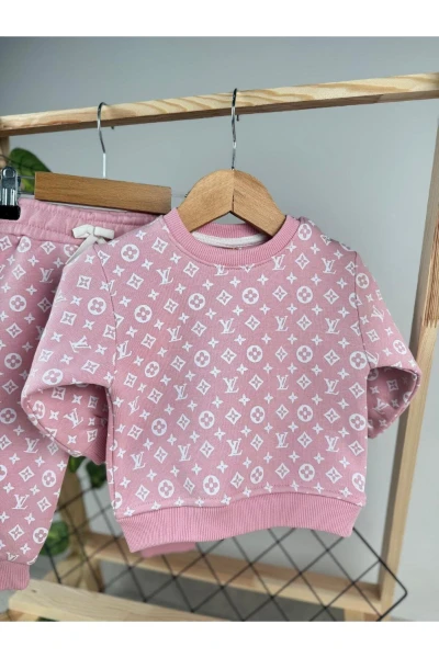 Baskılı 3 İp Unisex Kışlık Bebek/Çocuk İkili Takım - PEMBE