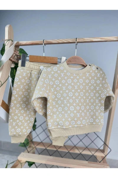 Baskılı 3 İp Unisex Kışlık Bebek/Çocuk İkili Takım - AÇIK SARI