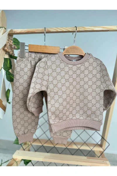 Baskılı 3 İp Unisex Kışlık Bebek/Çocuk İkili Takım - VİZON