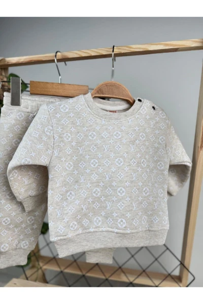 Baskılı 3 İp Unisex Kışlık Bebek/Çocuk İkili Takım - KREM