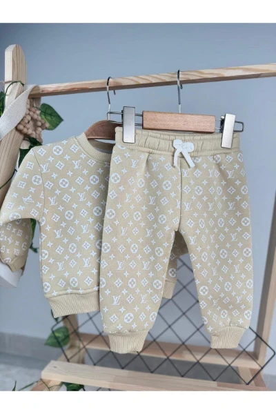 Baskılı 3 İp Unisex Kışlık Bebek/Çocuk İkili Takım - AÇIK SARI