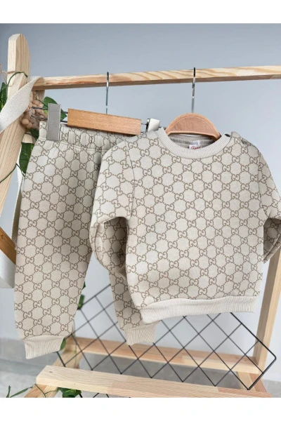 Baskılı 3 İp Unisex Kışlık Bebek/Çocuk İkili Takım - BEJ