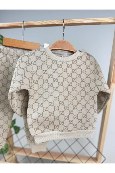 Baskılı 3 İp Unisex Kışlık Bebek/Çocuk İkili Takım - BEJ