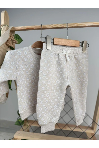Baskılı 3 İp Unisex Kışlık Bebek/Çocuk İkili Takım - KREM