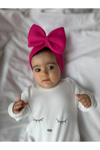 Bebek Çift Kat Fiyonklu Bebek Bone - FUŞYA