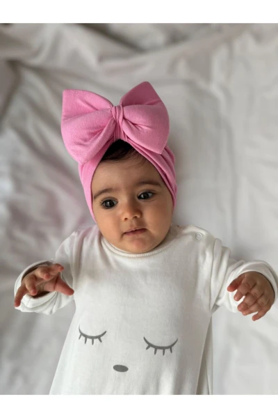 Bebek Çift Kat Fiyonklu Bebek Bone - PEMBE
