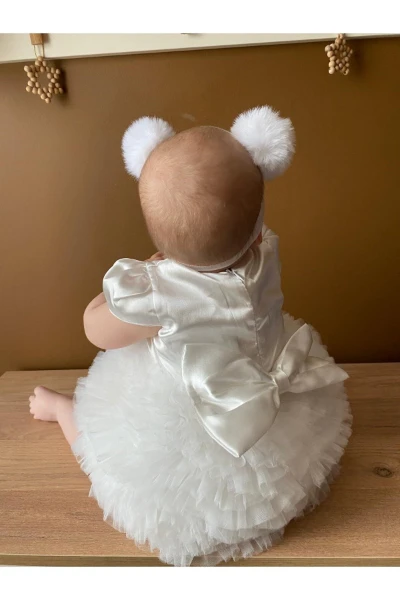 Bebek Çocuk Doğum Günü Parti Düğün Elbise Tütülü Astarlı Kız Bebek Giyim Çocuk Giyim - BEYAZ