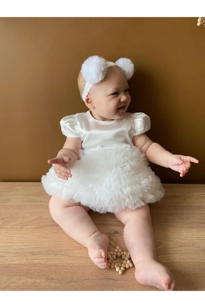 Bebek Çocuk Doğum Günü Parti Düğün Elbise Tütülü Astarlı Kız Bebek Giyim Çocuk Giyim - BEYAZ