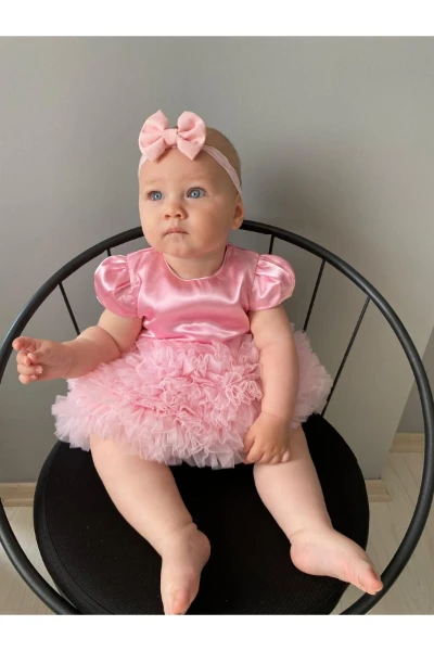Bebek Çocuk Doğum Günü Parti Düğün Elbise Tütülü Astarlı Kız Bebek Giyim Çocuk Giyim - PEMBE