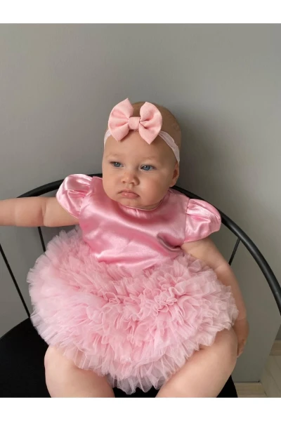 Bebek Çocuk Doğum Günü Parti Düğün Elbise Tütülü Astarlı Kız Bebek Giyim Çocuk Giyim - PEMBE