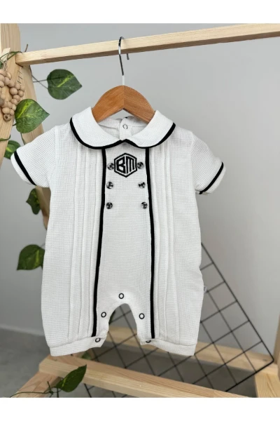 BM NAKIŞLI DÜĞMELİ LÜX KALİTE ALTTAN ÇITÇITLI TULUM - BEYAZ