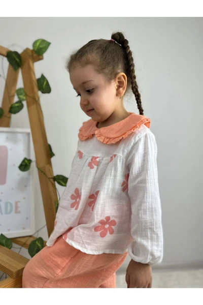 Çiçek Desenli Bebe Yaka Lüx Kalite Salaş Müslin Kız Bebek/Çocuk İkili Takım - YAVRUAĞZI