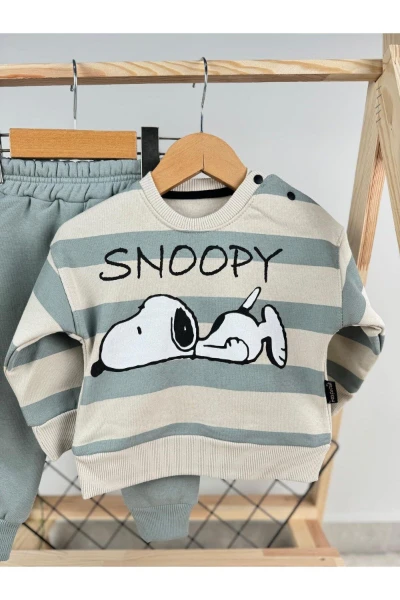 Çizgi Köpek Snopy Baskılı 3 İp Kışlık Erkek İkili Takım - SU YEŞİL
