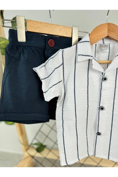 ÇİZGİLİ GÖMLEKLİ BAYRAMLIK/ÖZEL GÜN ŞIK ERKEK BEBEK/ÇOCUK TAKIM - LACİVERT