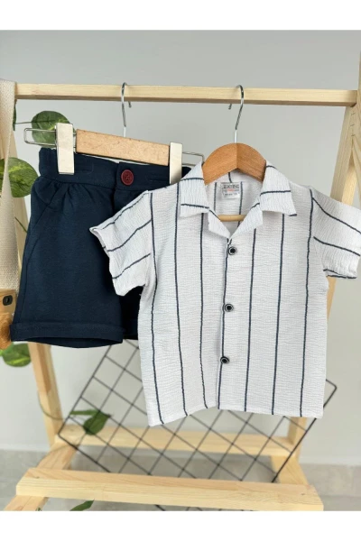 ÇİZGİLİ GÖMLEKLİ BAYRAMLIK/ÖZEL GÜN ŞIK ERKEK BEBEK/ÇOCUK TAKIM - LACİVERT