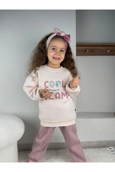 Cool Team Baskılı 3 İplik Kız Bebek/çocuk Kışlık İkili Takım - GÜLKURUSU