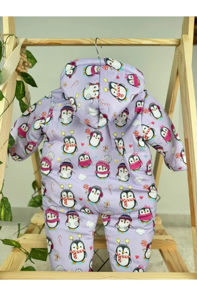 Desenli Kız Bebek Kışlık Fermuarlı Bebek Astronot Kozmonot Tulum Bebek Montu - LİLA