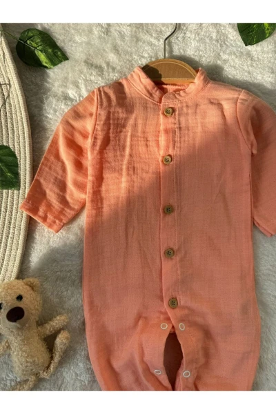 Hakim Yakalı Unisex Bebek Mevsimlik/Yazlık %1OO Pamuk Müslin Tulum - YAVRUAĞZI