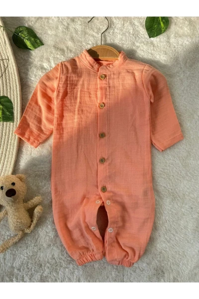 Hakim Yakalı Unisex Bebek Mevsimlik/Yazlık %1OO Pamuk Müslin Tulum - YAVRUAĞZI