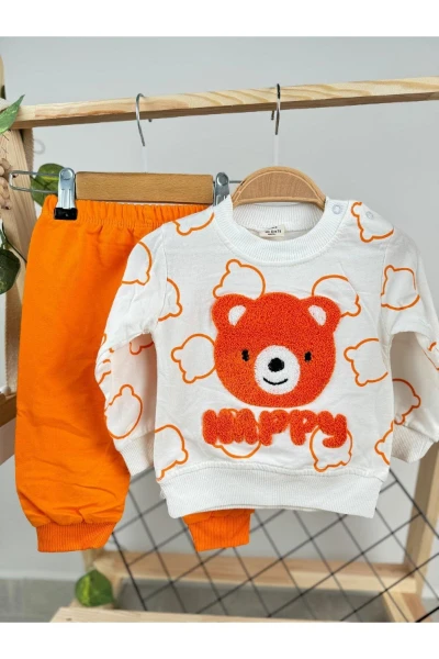 Happy Süzine Nakışlı 2 İp Mevsimlik Unisex Bebek/Çocuk İkili Takım - TURUNCU
