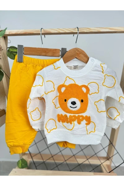 Happy Süzine Nakışlı 2 İp Mevsimlik Unisex Bebek/Çocuk İkili Takım - SARI