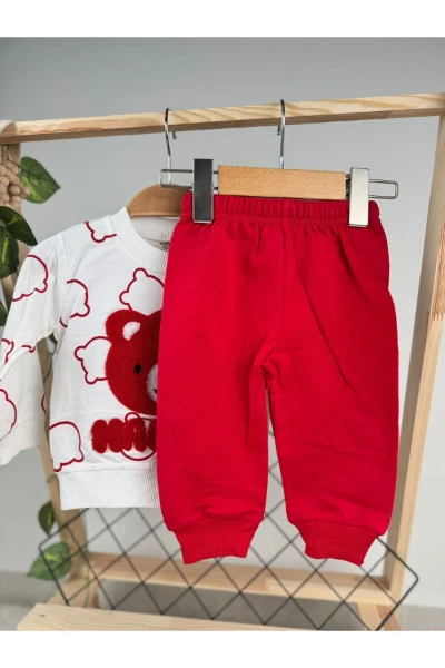 Happy Süzine Nakışlı 2 İp Mevsimlik Unisex Bebek/Çocuk İkili Takım - KIRMIZI