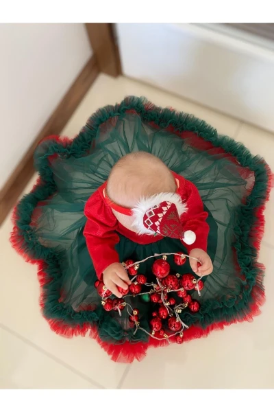Hürrem Kız BebekElbise Doğum Günü Parti Tütü Tüllü Uzun Kollu Astarlı - KIRMIZI