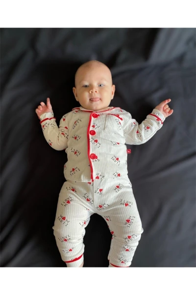 I LOVE MOM YAZILI KIZ BEBEK/ÇOCUK PİJAMA TAKIM - BEYAZ