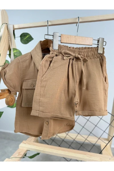 KAPRİLİ MÜSLİN YAZLIK LÜX ERKEK TAKIM - KAHVERENGİ