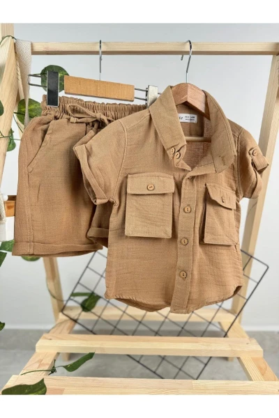 KAPRİLİ MÜSLİN YAZLIK LÜX ERKEK TAKIM - KAHVERENGİ