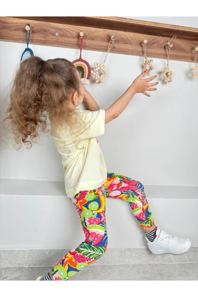 Kelebek İşlemeli Desenli Taytlı Kız Bebek/Çocuk İkili Takım - RENKLİ