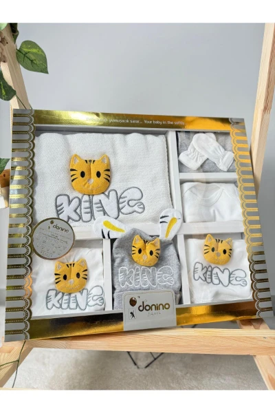 King Kedi Oyuncaklı %100 Pamuk 10 Parça Yenidoğan Seti - SARI