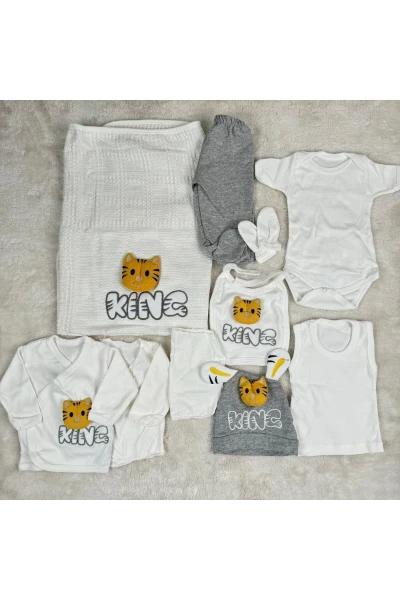 King Kedi Oyuncaklı %100 Pamuk 10 Parça Yenidoğan Seti - SARI