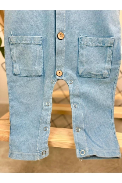 Kısa Kollu Yazlık Unisex Alttan Çıtçıtlı Kot Tulum - AÇIK MAVİ