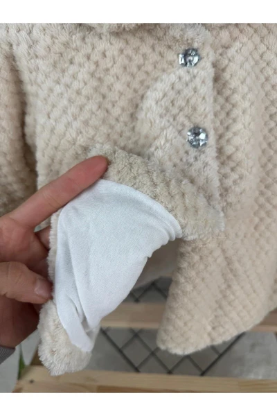 Kışlık Peluş Kız Bebek/Çocuk Hırka Kaban - SÜTLÜ KAHVE
