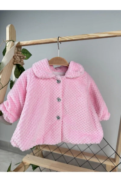 Kışlık Peluş Kız Bebek/Çocuk Hırka Kaban - PEMBE