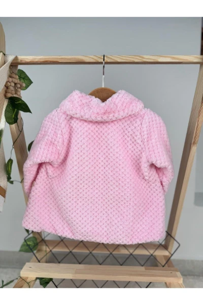 Kışlık Peluş Kız Bebek/Çocuk Hırka Kaban - PEMBE