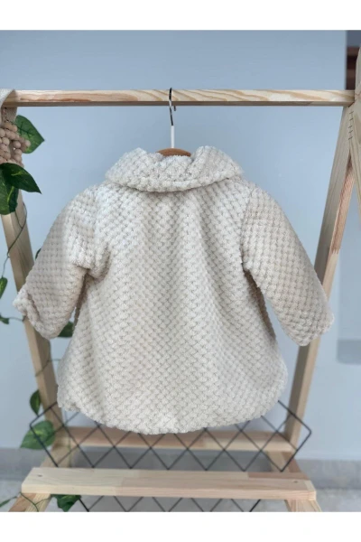 Kışlık Peluş Kız Bebek/Çocuk Hırka Kaban - SÜTLÜ KAHVE