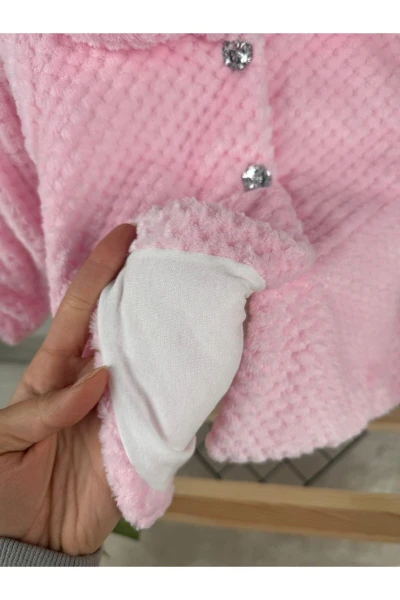 Kışlık Peluş Kız Bebek/Çocuk Hırka Kaban - PEMBE