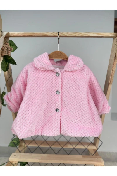 Kışlık Peluş Kız Bebek/Çocuk Hırka Kaban - PEMBE