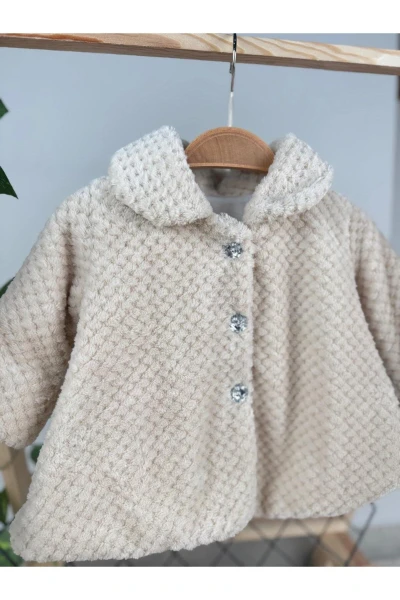 Kışlık Peluş Kız Bebek/Çocuk Hırka Kaban - SÜTLÜ KAHVE