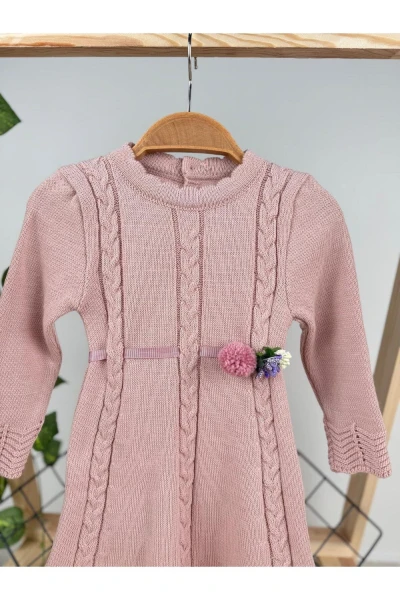 KIŞLIK TRİKO ÇIKARILABİLİR TOKA DETAYLI KIZ BEBEK/ÇOCUK ELBİSE - GÜLKURUSU