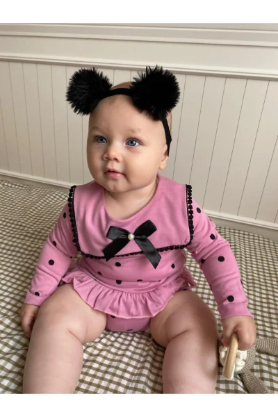 Liraklı %100 Pamuk Penye Puantiyeli Külotlu Kız Bebek İkili Takım - LİLA