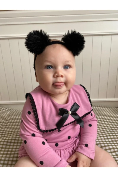 Liraklı %100 Pamuk Penye Puantiyeli Külotlu Kız Bebek İkili Takım - LİLA