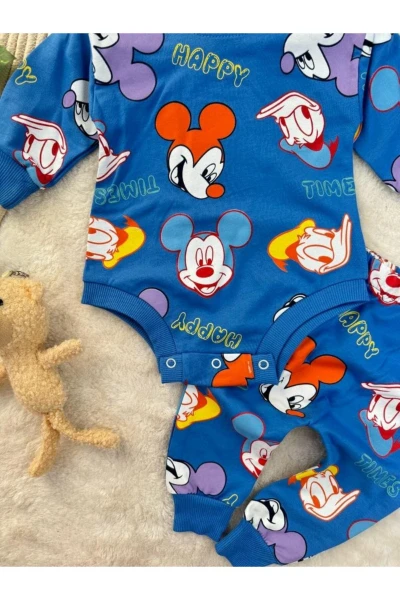 Miki Desenli Çıtçıtlı Badili Unisex Bebek/Çocuk İkili Takım - SAKS MAVİSİ