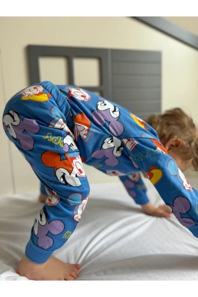 Miki Desenli Çıtçıtlı Badili Unisex Bebek/Çocuk İkili Takım - SAKS MAVİSİ