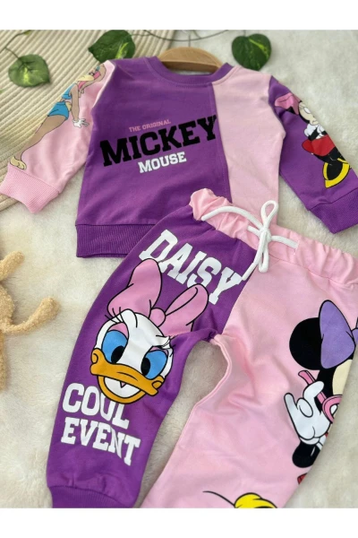 Miki/Mini Mouse Baskılı İki İplik Mevsimlik Kız/Erkek Bebek/Çocuk İkili Takım - MOR